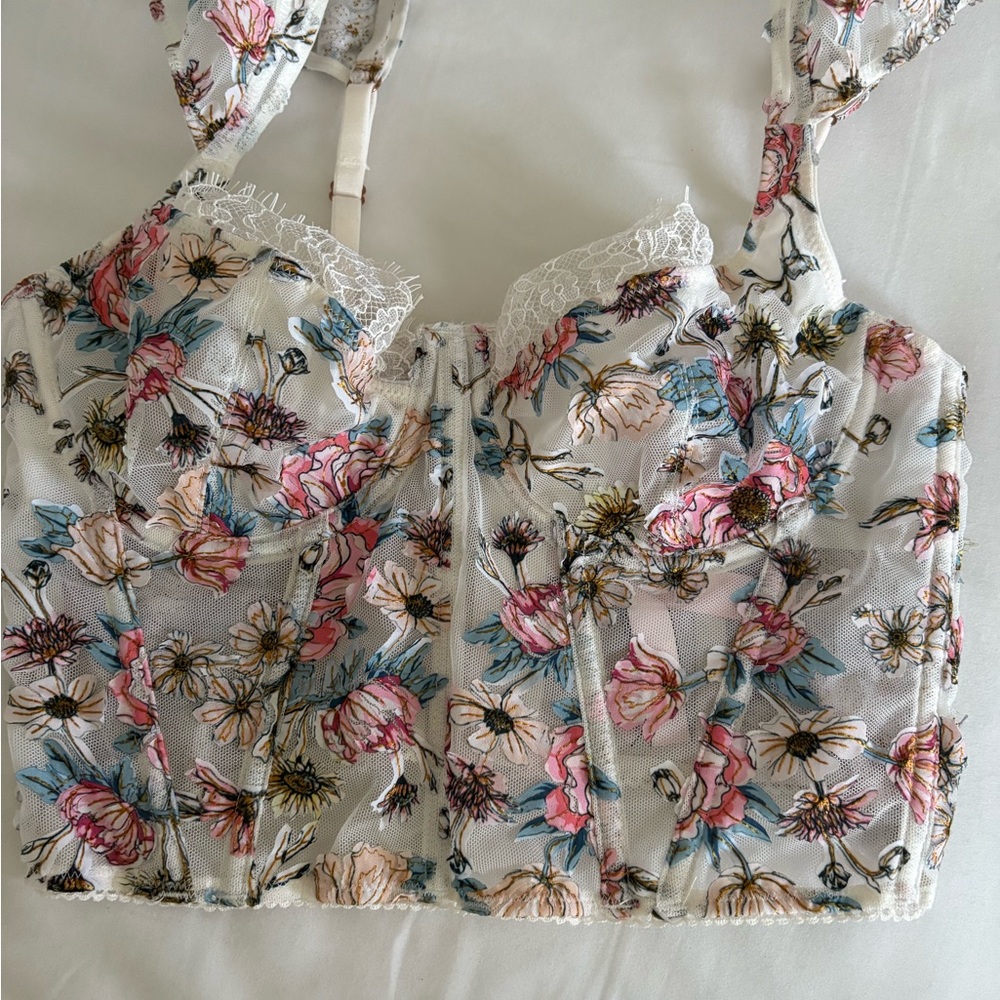 Victoria's Secret Floral Lace Bralette - and Panty Pink and Blue